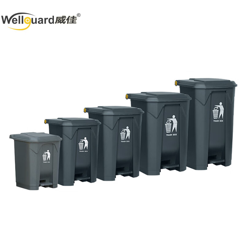 Weijia 80L commercial large trash can large foot pedal large capacity property kitchen hotel outdoor trash can with lid gray