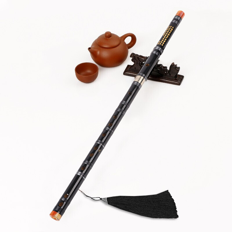 Minsine Bamboo Refined Flute Bamboo Flute F Key Single Insert White Copper Professional Flute National Wind Instrument D45 Black