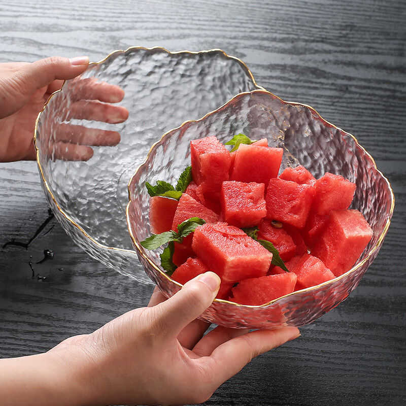 Dining General 3-piece salad bowl gold-rimmed glass bowl set glass fruit plate dessert bowl salad bowl fruit plate