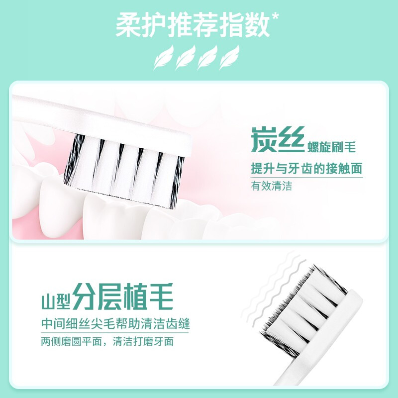Cold acid charcoal spin-on sensitive soft-bristled adult toothbrush to reduce bacteria and protect gums. Portable 2-pack with random colors. Recommended by Wu Lei