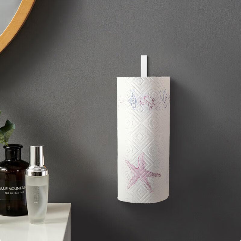 Baijie kitchen paper rack storage rack hanging rack paper holder paper towel rack punch-free plastic wrap rack roll paper rack white