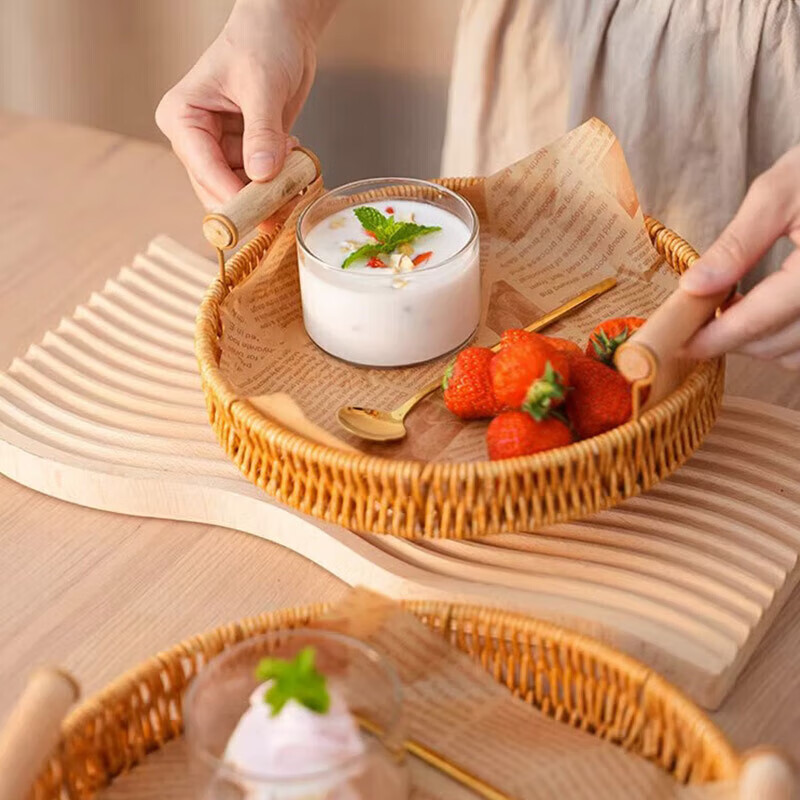 Yijia (IJARL) rattan fruit plate, fried plate, living room dry fruit plate, snack plate, outdoor steamed bun basket tray, rattan fruit plate, large size