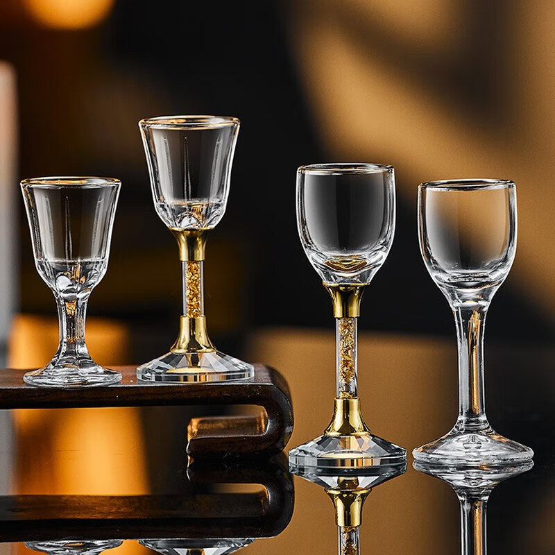 VETROAMANO high-end light luxury small spirits shot glass household gold foil white wine glass crystal glass wine dispenser Moutai cup transparent style 10 pots 10 cups + crystal cup holder