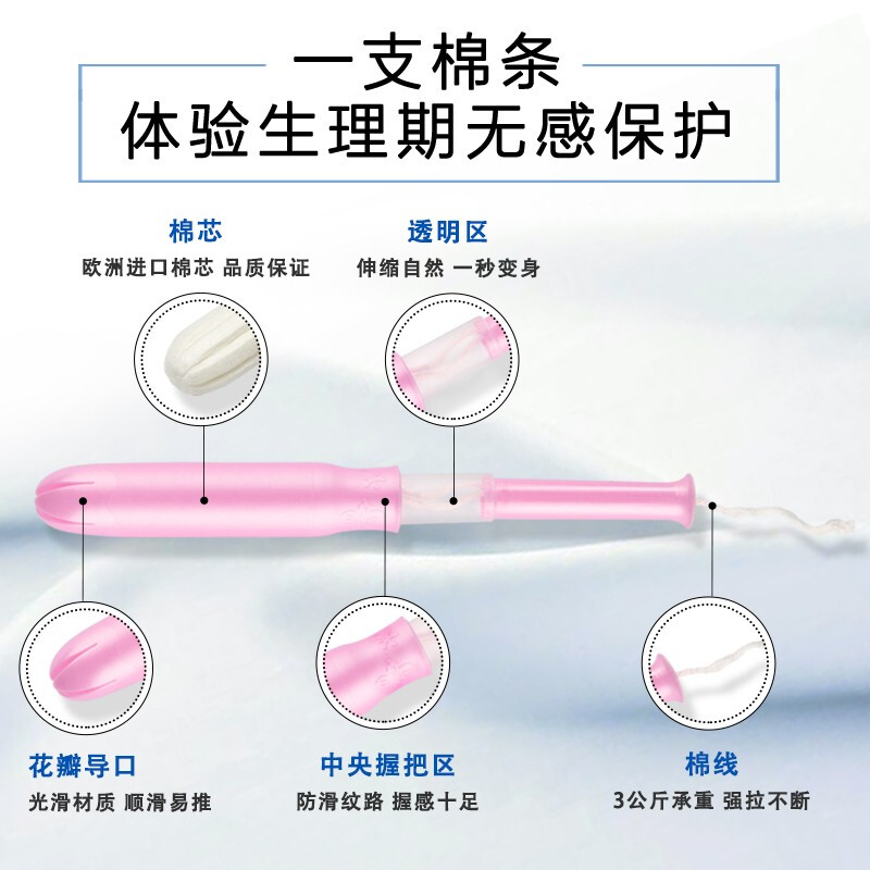 Bluetex German brand mini short catheter tampon cylindrical cotton core short catheter type swimming built-in vaginal plug, ordinary 16 pieces * 3 boxes, cylindrical cotton core three-section tube