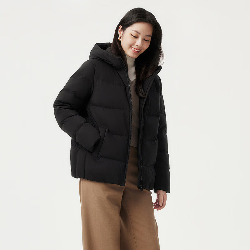 Tambor Down Jacket Women's Short Autumn and Winter Hooded Loose Warm Women's Jacket Thick 510356Z Black 170