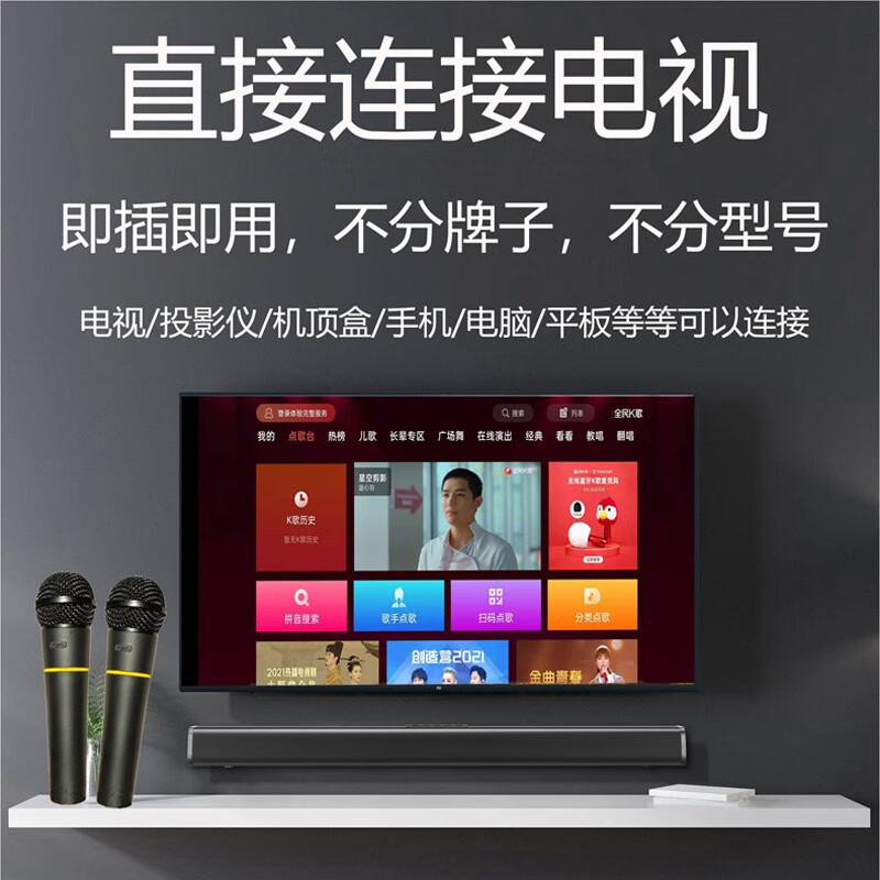 Home ktv karaoke wireless microphone projector singing equipment set karaoke bluetooth microphone home high-end audio version + 2 charging microphones