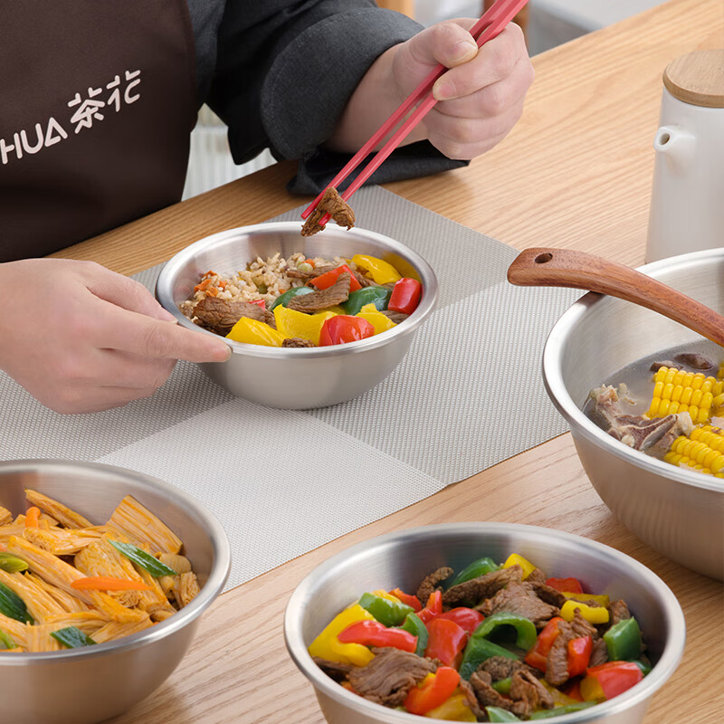 Camellia 304 stainless steel kitchen special soup basin and vegetable basin thickened food grade material anti-fall vegetable basin basin 28cm304 stainless steel basin 1 piece 5L