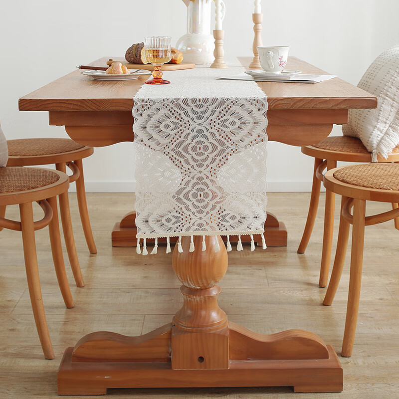 Xiuxiu lace sideboard cover for home long table runner tablecloth American pastoral long table decoration shoe cabinet dustproof cover Camellia bloom-pointed hanging spike 160cm