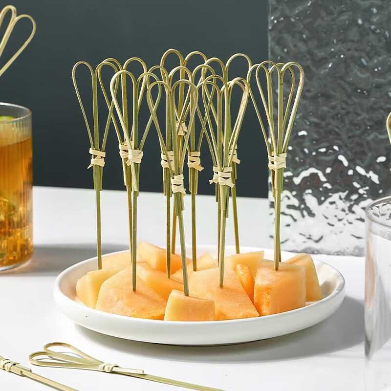 Millennium Lovewood disposable fruit skewers, artistic flower skewers, bamboo skewers, creative candied haws skewers, burger skewers, snack decoration skewers, mirror silver round bead skewers 12cm (100 pieces)