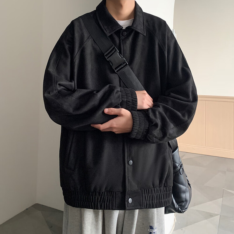 Dingfengbaoluo jacket men's autumn and winter casual loose trendy suede top American baseball uniform YM9921 black 2XL