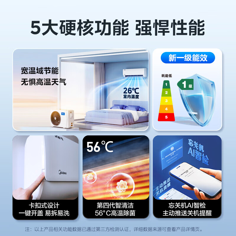 Midea Air Conditioning Set Level 1 Energy Efficiency Cool Power Saving + Zhixing Second Generation Cooling and Heating Home Air Conditioning Set One Bedroom One Living Room Two Bedrooms One Living Room Three Bedrooms One Living Room Air Conditioning Package Energy Saving Cool Power Saving Large 1.5 HP