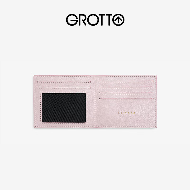 GROTTO Classic Light Luxury Genuine Leather Children's Fun Women's Wallet Two-fold Card Holder Card Bag Women's Couple New Year Gift Sakura Pink (Trojan) F