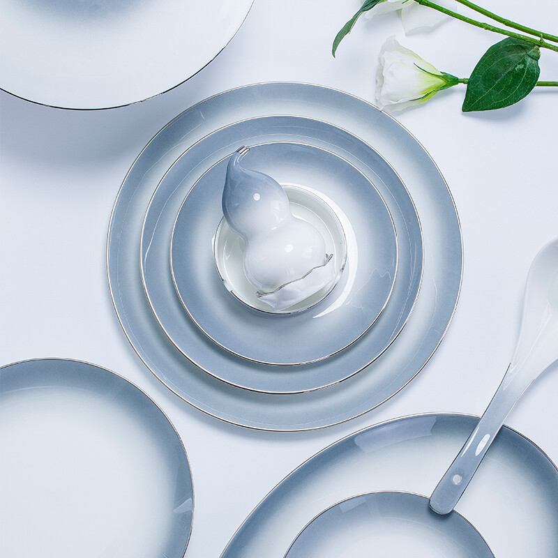 Finger sand 2026 underglaze color dish set home light luxury gradient pure handmade ceramic bone china tableware set combination high 60 pieces luxury configuration Santa Monica #60