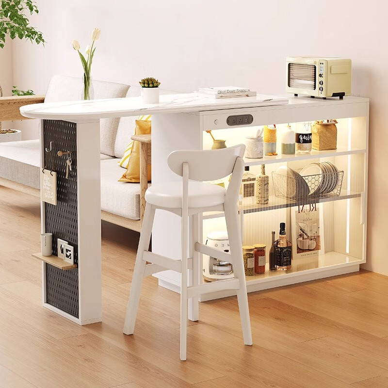 Xian Shang Ju solid wood retractable bar table sideboard integrated mid-century style small apartment home partition living room island table storage cabinet bar counter walnut color