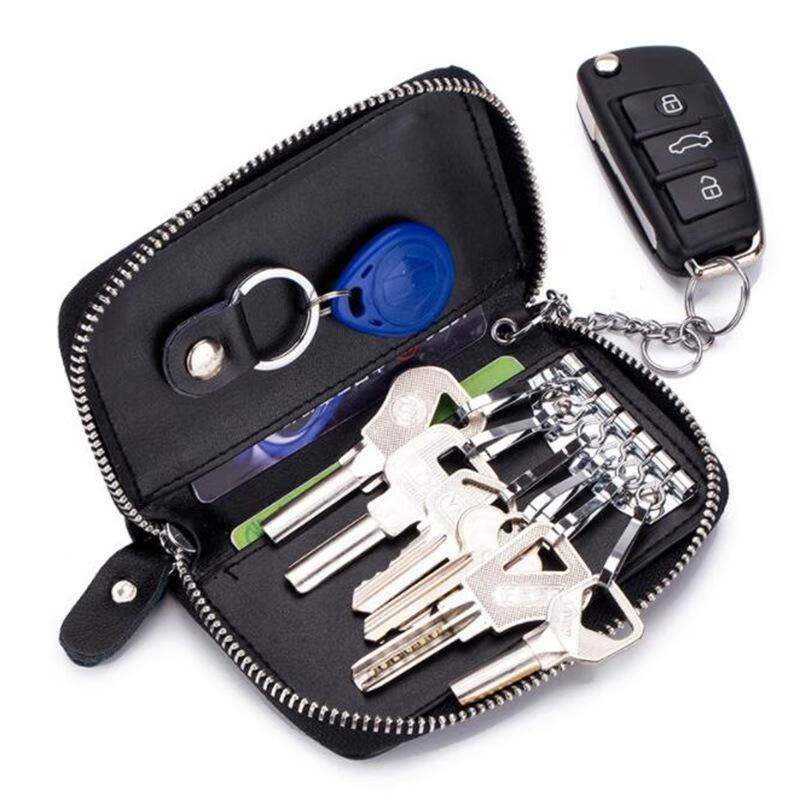 Bear Tourist New Leather Key Bag Multifunctional Car Zipper Universal Men's Waist Hanger Hand Holder Women's Home Key Bag Card Holder Black No Hook