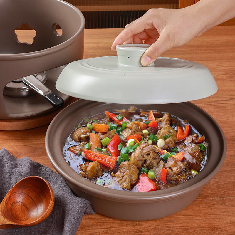 Pottery King ceramic dry pot solid alcohol stove pot integrated heating household small hot pot household casserole alcohol pot large size 2 liters + alcohol block one pack 27cm