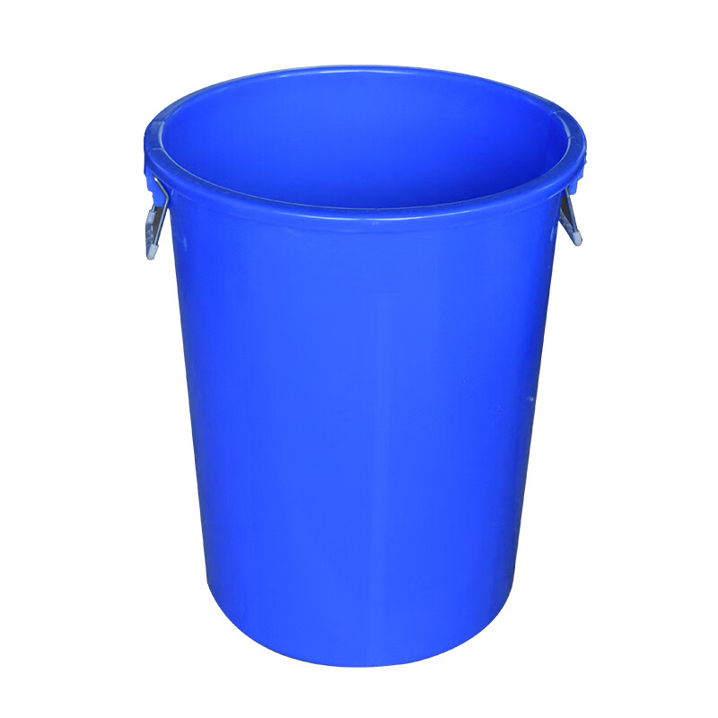 Large kitchen trash can with lid, commercial capacity, thickened, public outdoor sanitation plastic industrial round bucket, 50L blue without lid, free bag