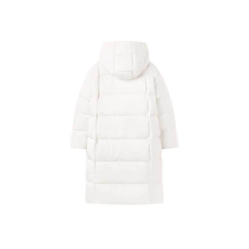 PEACEBIRD 2024 winter removable hooded long puff down jacket A1ACE4325 off-white L (size is too large, take one size smaller)