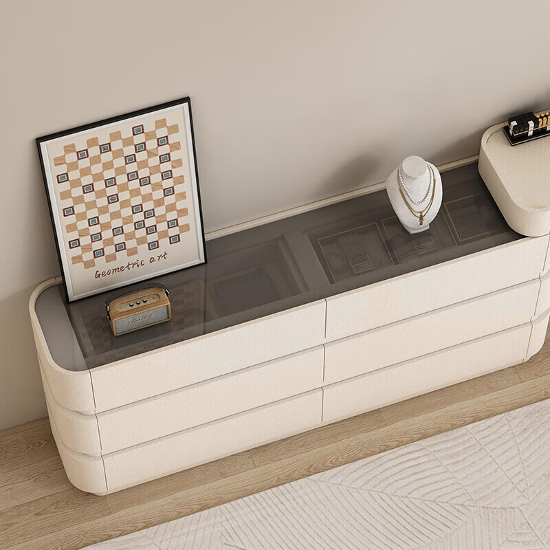 He Guan solid wood retractable bedroom desk and dresser integrated L-shaped cream style French bedside cabinet flip-top makeup mirror with light cabinet light strip-1.2 meter cabinet-ENF all solid wood