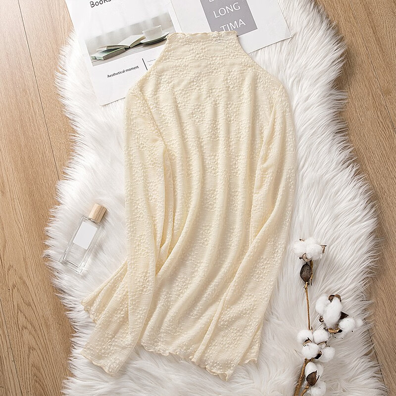 Sibaishe bottoming shirt for women, which can be worn inside or outside. Western-style 2026 new long-sleeved top to cover the belly and look slimming. Small shirt. Apricot color. One size fits all.