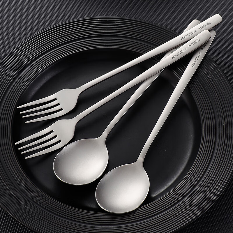 MAXCOOK titanium purified 304 stainless steel soup spoon containing titanium enlarged thickening spoon round bottom table spoon 4 pieces MCCU8976