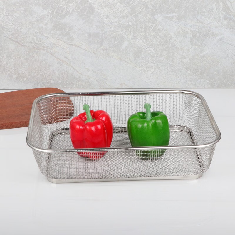 Xingyue 304 stainless steel square basket multi-purpose mesh basket vegetable washing basket rectangular fruit basket drain basin vegetable basket mesh basin mesh basket large dense mesh basket 29X21CM aperture 2MM