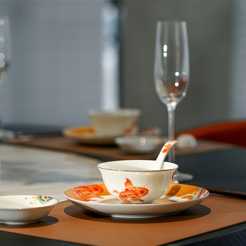 Tao Xichuan CERAMIC ART AVENUE Jingdezhen ceramic tableware set household high-end bowls and plates tableware Chinese style housewarming New Year gift Fuzhi koi-rice bowl*1