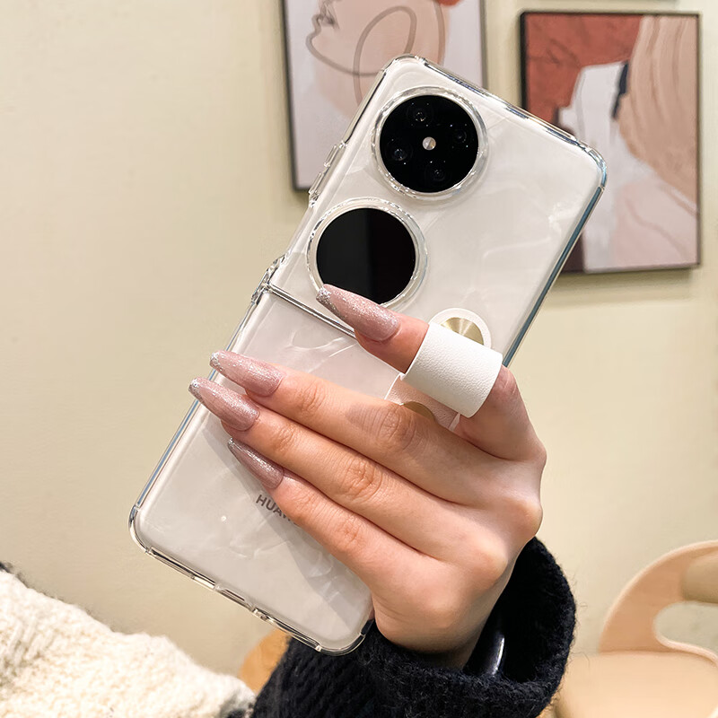 Purecolor is suitable for Huawei pocket2 mobile phone case, small folding pocket2 protective cover, all-inclusive ultra-thin anti-fall bracket, hand strap, simple transparent soft shell - white hand strap