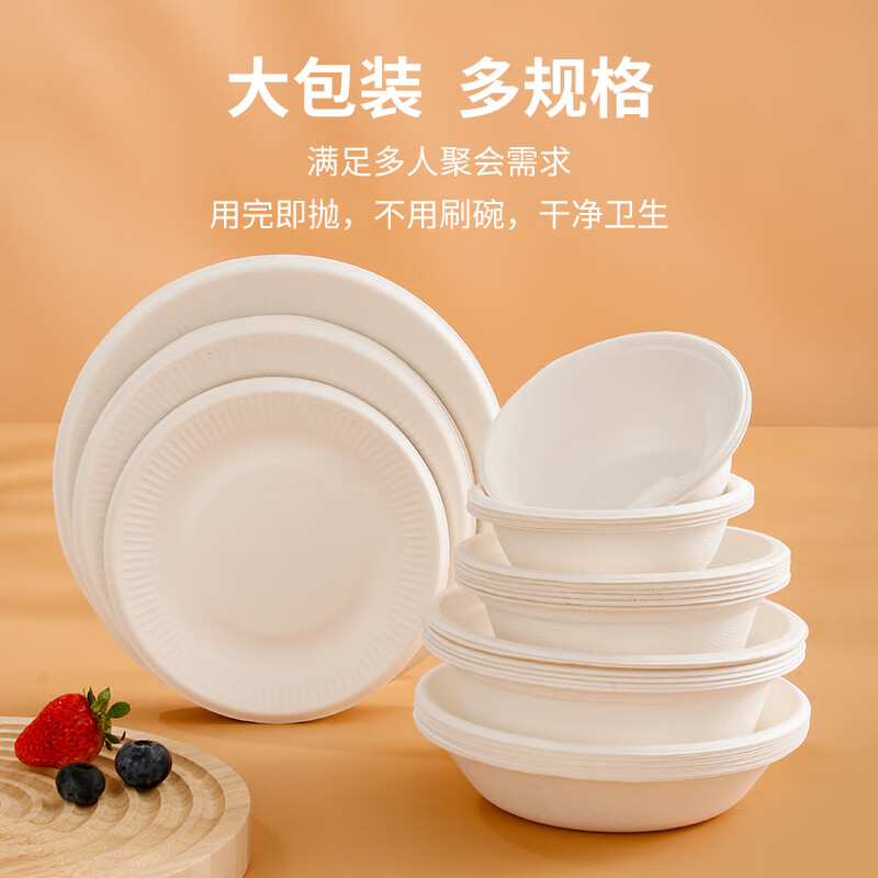 Youao disposable plates 8 inches, 30 pieces, large thickened biodegradable paper plates, waterproof and oil-proof barbecue tableware supplies