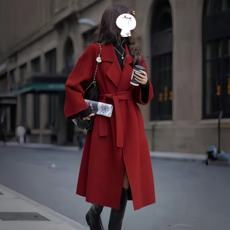 NKNG Wedding Festive Red Double-Sided Wool Wool Coat Women's 2025 Autumn and Winter New Mid-Length Wool Wool Coat Red XS (106-118 catties)