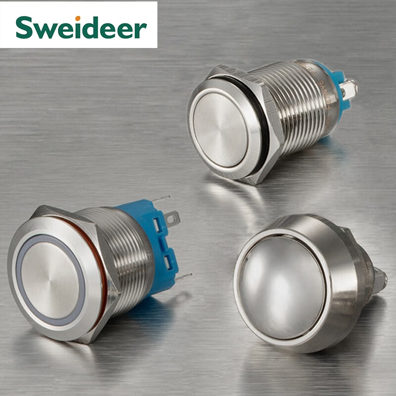 Metal push button switch 8/10/12/16/19/22MM self-resetting self-locking waterproof with indicator light small start stop button switch 12MM spherical self-resetting screw foot