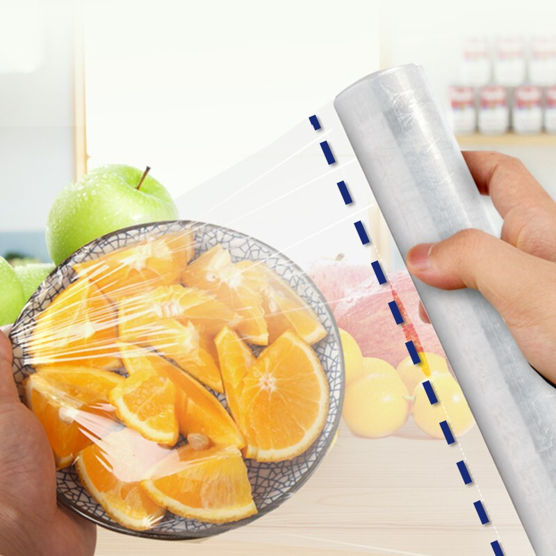 MIAOJIE disposable knife-free tear-off point-breaking hand-tearable cling film PE food-grade household kitchen microwave oven economical medium bowl 25cm 100 meters
