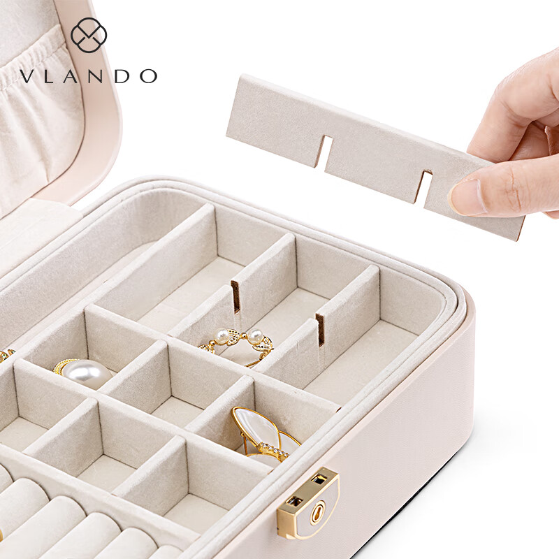 VLANDO double-layer lockable jewelry box travel portable anti-oxidation earrings necklace hair accessories storage box birthday gift
