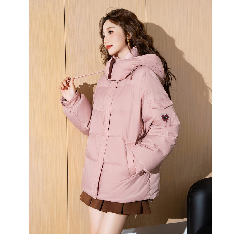 TonLion 2025 Women's Down Jacket Hooded Bread Jacket Loose Casual Versatile Trendy Leather Powder/Second Batch S