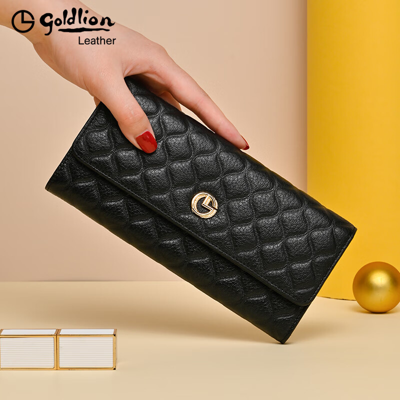 Goldlion Women's Wallet Long 2025 Summer New Genuine Leather Multifunctional Large Capacity Wallet Fashion Popular Clutch Women White