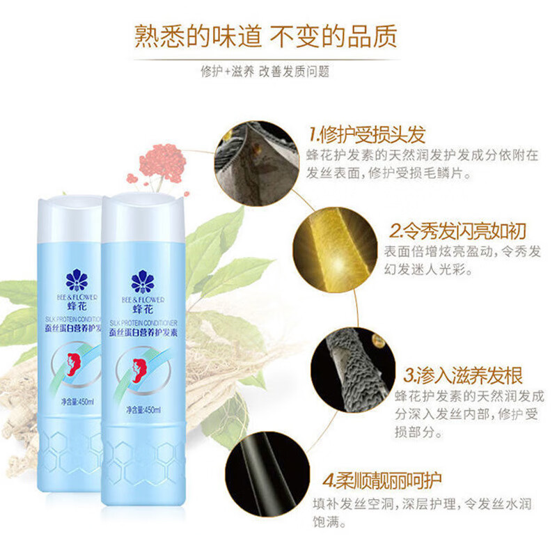 Bee Flower Conditioner, Conditioner, Moisturizing and Smoothing Wheat Protein for Women and Men 450ml-523, one bottle each 450ml
