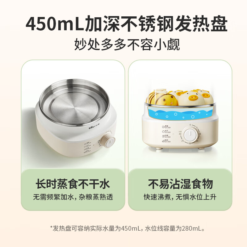 Bear egg steamer, automatic power off, small stainless steel multi-function, double-layer breakfast steamed egg breakfast artifact ZDQ-Y14F3