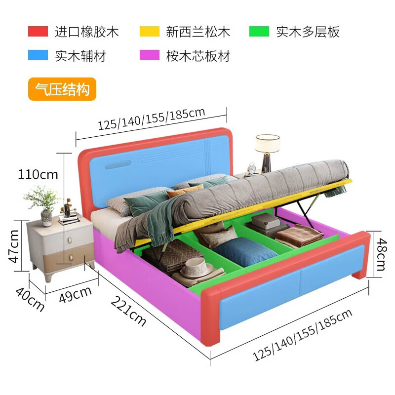 Jingji 2025 new mortise and tenon all solid wood bed light luxury modern simple white master bedroom double bed high box storage wedding bed silent bed (two colors optional, please note when ordering) 1.5m*2m frame style