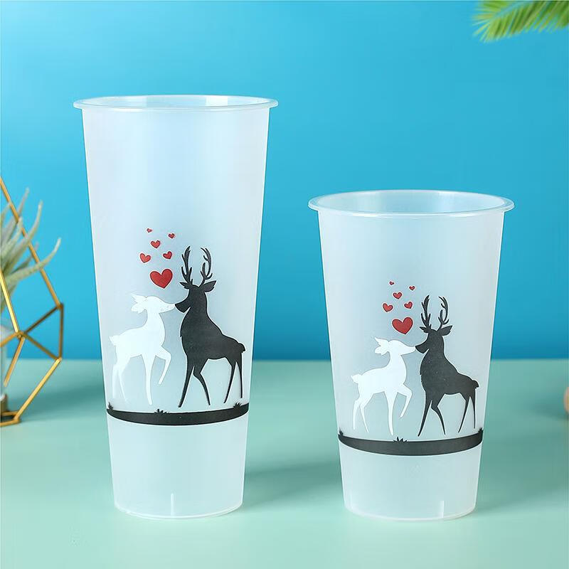 Thickened milk tea cup 90 caliber disposable plastic cup with lid and straw cold drink cup 500ml 700ml 500ml mixed set of 100 (cup + straw + lid)