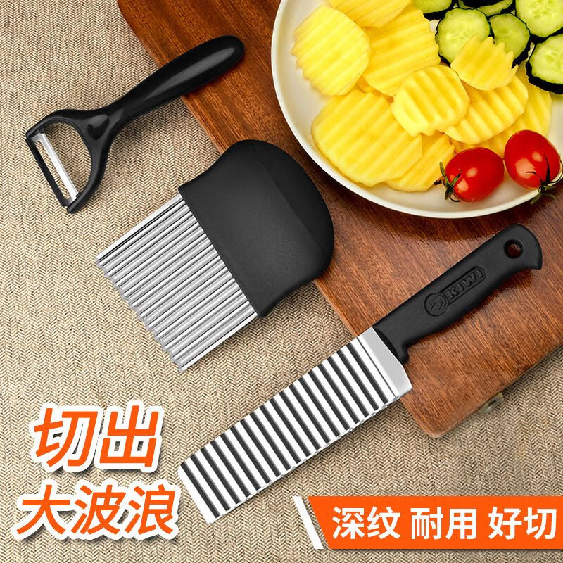 Le Yingfan corrugated knife cutting artifact wolf tooth potato knife wavy knife stainless steel slicing potato flower knife multifunctional kitchen upgraded multifunctional wolf tooth potato cutter 3 large