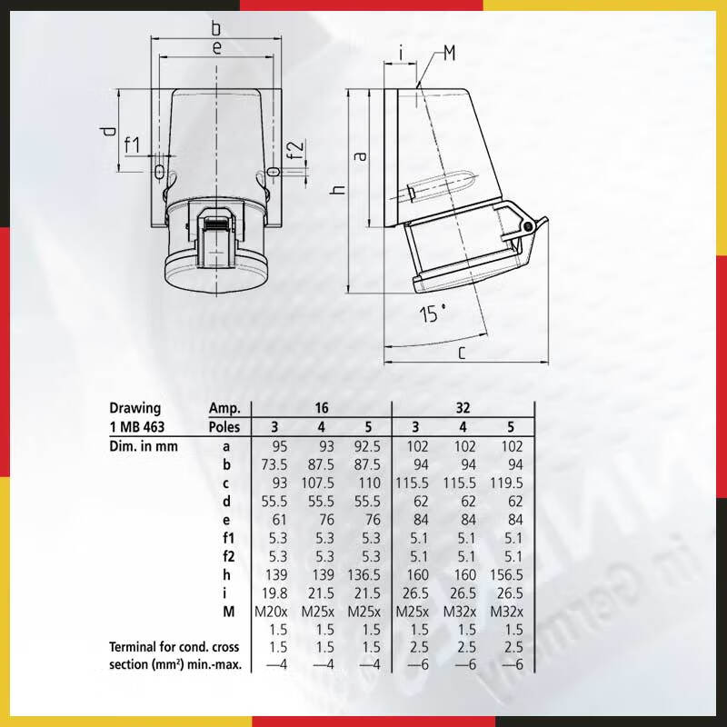 MENNEKES industrial socket 27005 3P 32A 230V IP44 exposed waterproof and dustproof industrial plug connector three-phase electric high power aircraft carrier head 3 core 32A+3P+230V-27005