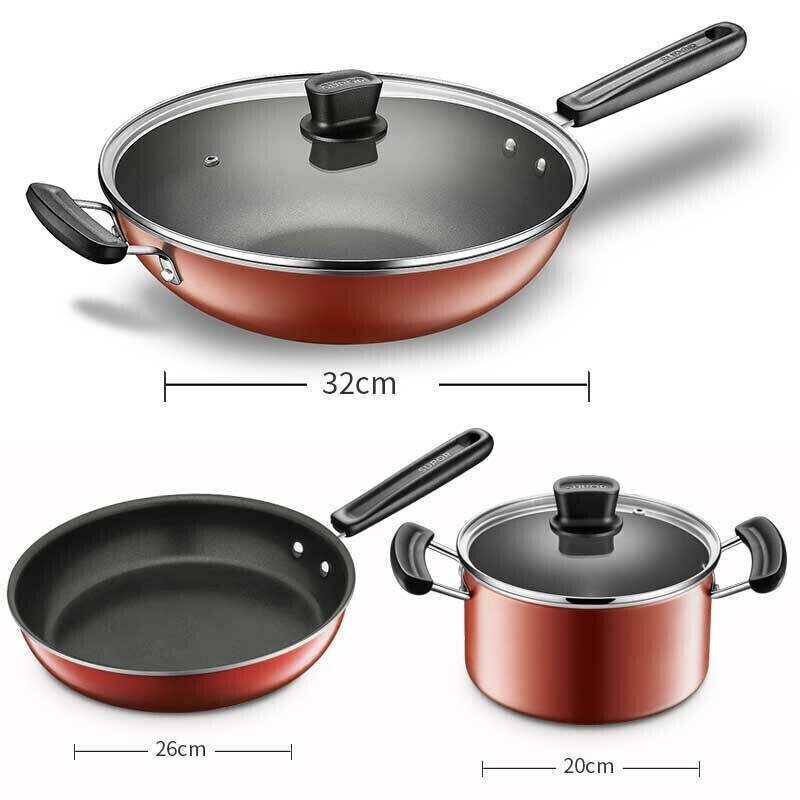 SUPOR pot set, non-stick wok, frying pan, soup pot, three-piece set, induction cooker, universal kitchenware set TP1628E