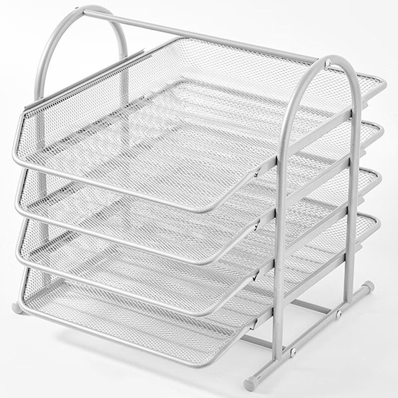 Three-year second shift metal file tray rack multi-layer file tray file column office desktop storage information file iron basket information rack organizer storage rack four-layer silver