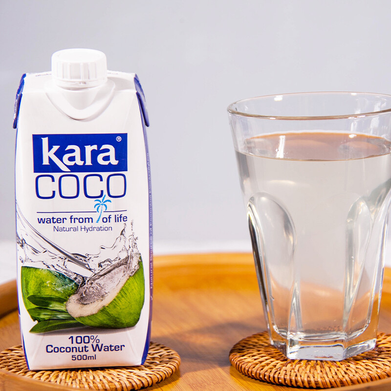 KARA 100% coconut water 500ml/bottle, containing electrolytes, fast hydration, imported fruit juice drink, 0 fat and low calorie