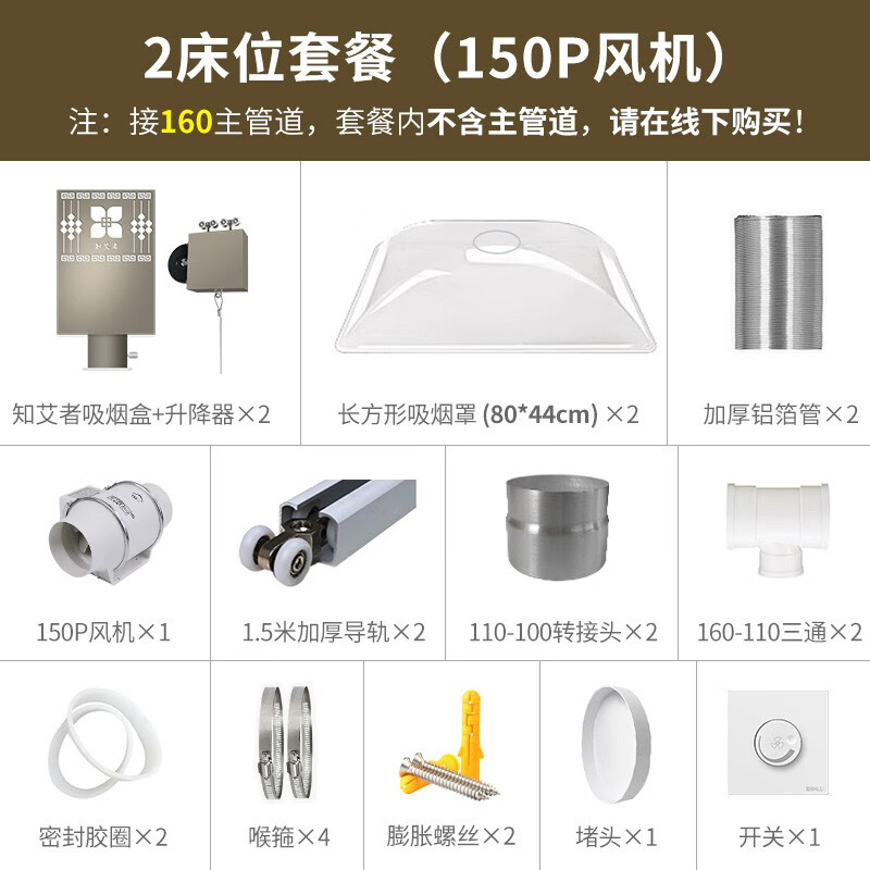 SZJIJE Moxibustion Pavilion Smoke Exhaust Artifact Traditional Chinese Medicine Hospital Pediatric Massage and Moxibustion Project Smoke Exhaust System Pipeline Smoke Exhaust Fast and No Residue Two-bed 150P fan package + 80*40 huge hood