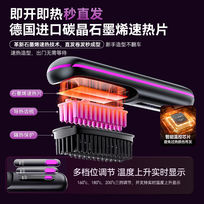 Dian Xiaocheng Hair Straightening Comb Negative Ions Will Not Damage Hair Wireless Portable Straightening Comb Straightening and Curling Dual-Use Hairdressing Tool - Matte White