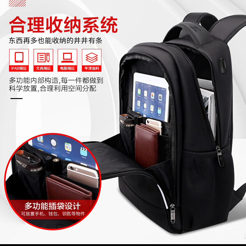 Septwolves Backpack Men's Backpack Computer Bag 15.6-inch Laptop Business Commuting Travel Waterproof Large Capacity School Bag