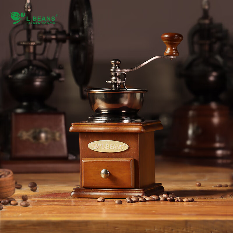 L-BEANS hand-cranked bean grinder household coffee bean grinder manual coffee machine grinder upgraded version grinding core wheel adjustable small handwheel bean grinding machine (carbon steel grinding core)