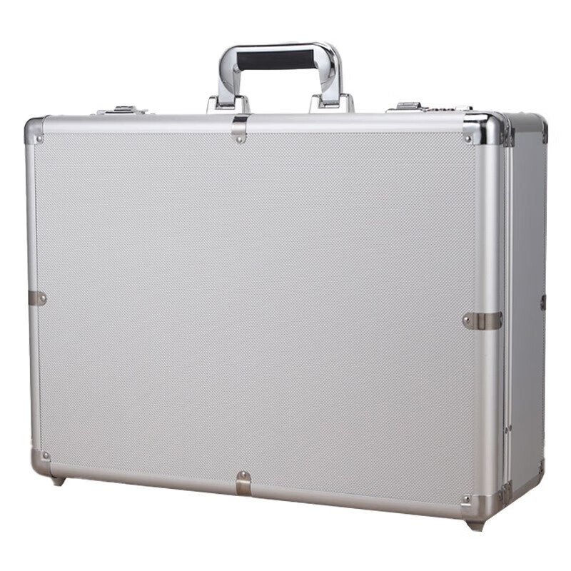 Wenstan W7339 lockable aluminum alloy suitcase, portable double password tool box, document storage box, silver empty box (50*37*18)