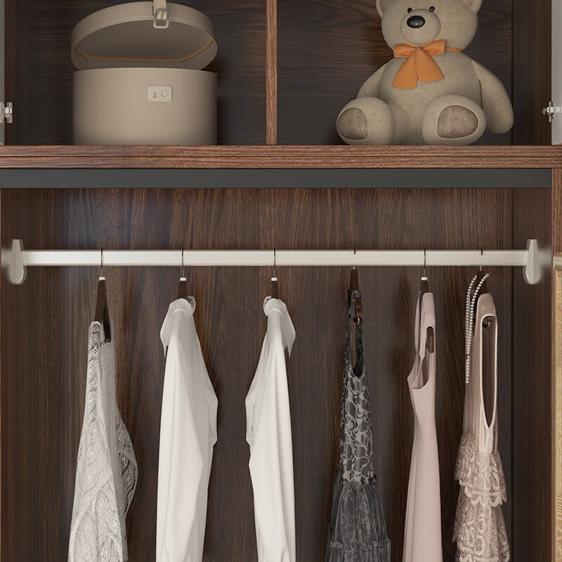 Bai Qian free installation wardrobe sliding door simple cabinet home bedroom storage storage wardrobe large capacity wardrobe white + black walnut color 200 long three-door main cabinet + top cabinet + side cabinet